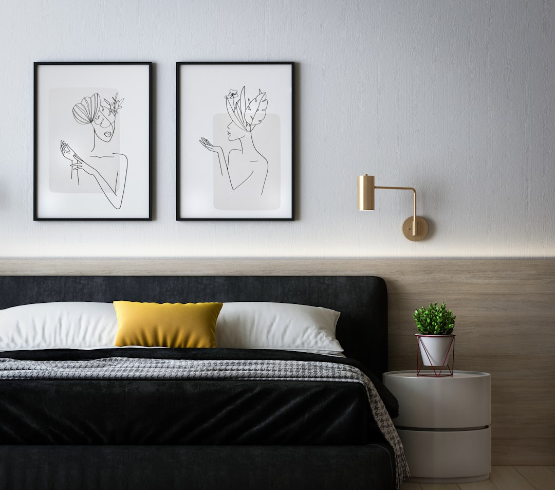 gray bed in bedroom